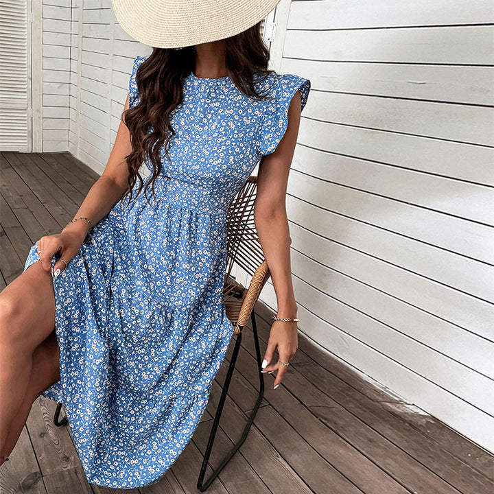 Damen Maxikleid mit floralen Rüschen und elegantem tailliertem Design Drune