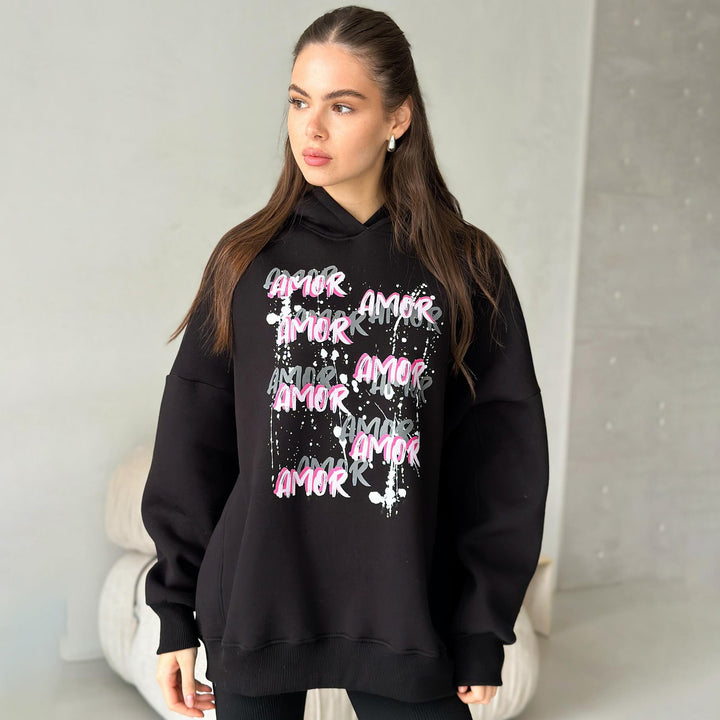 Damen lässiger Kapuzenpullover mit auffälligem Schriftzug Drune