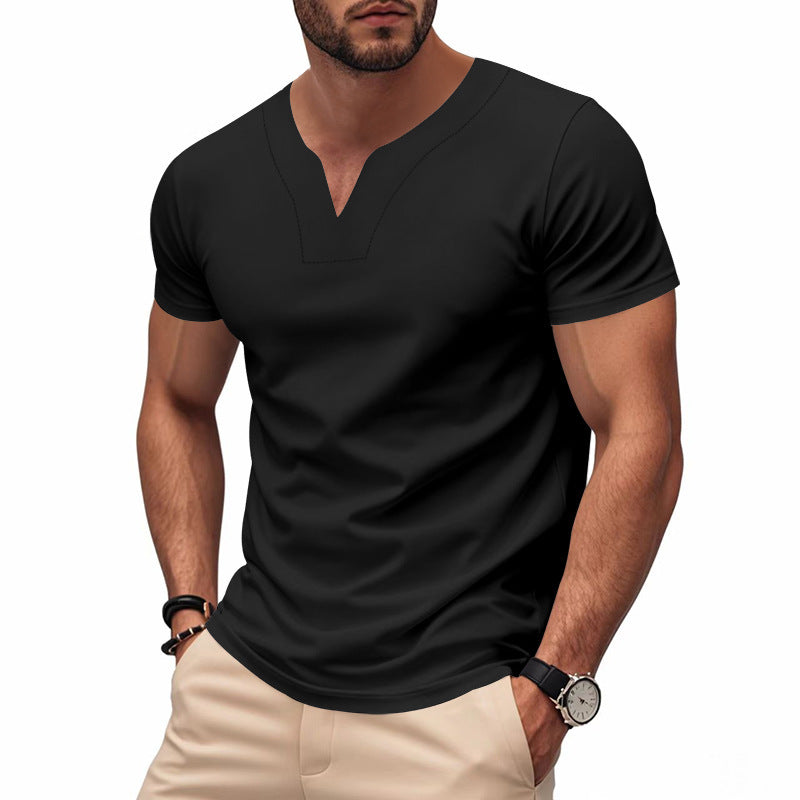 Herren kurzärmliges T-Shirt mit V-Ausschnitt und atmungsaktivem Stoff Drune