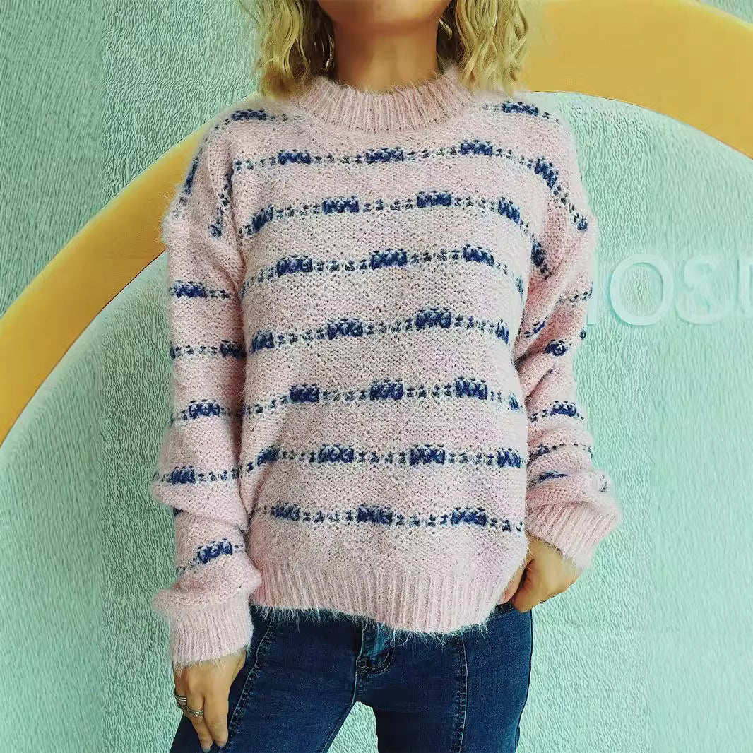Damen Pullover mit weichem Mohair-Material und modernem Streifenmuster Drune