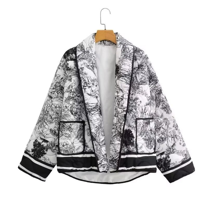 Damen Steppjacke mit floralem Design und eleganten Taschen Drune