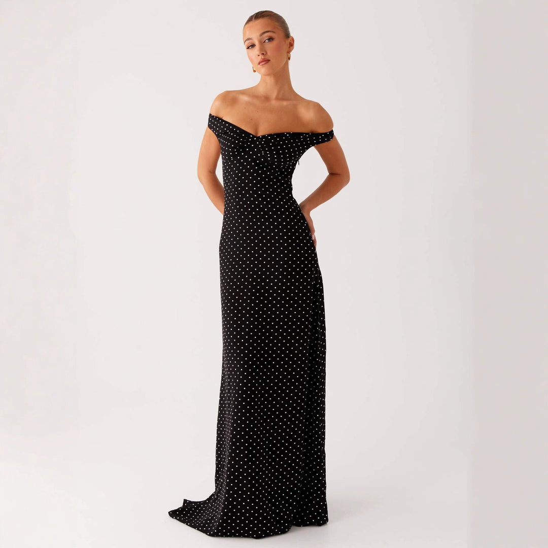 Damen Abendkleid mit Off-Shoulder-Design und elegantem Punktmuster Drune