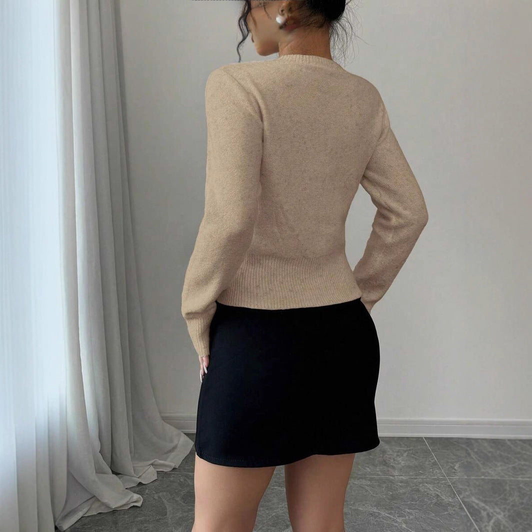 Damen Elegante Strickjacke mit dekorativem Schleifenakzent und tailliertem Schnitt Drune