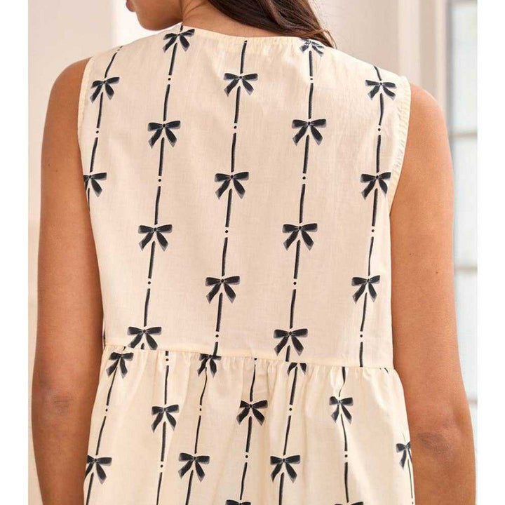 Damen verspielt geschnittene Bluse mit Bindeband und Schleifenmuster Drune