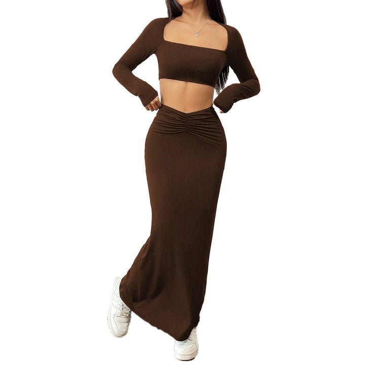 Damen Crop-Top und Maxirock Set mit Raffungen Drune