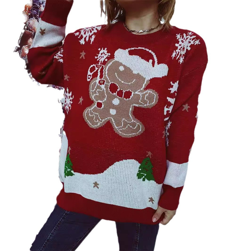 Damen Weihnachts-Pullover mit gingerbread-Motiv und Rundhalsausschnitt Drune