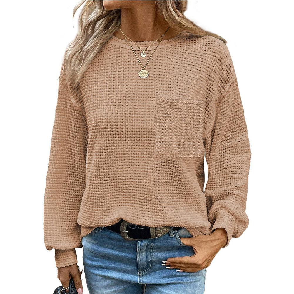 Damen lässiger Sweatshirt mit Struktur und Brusttasche Drune