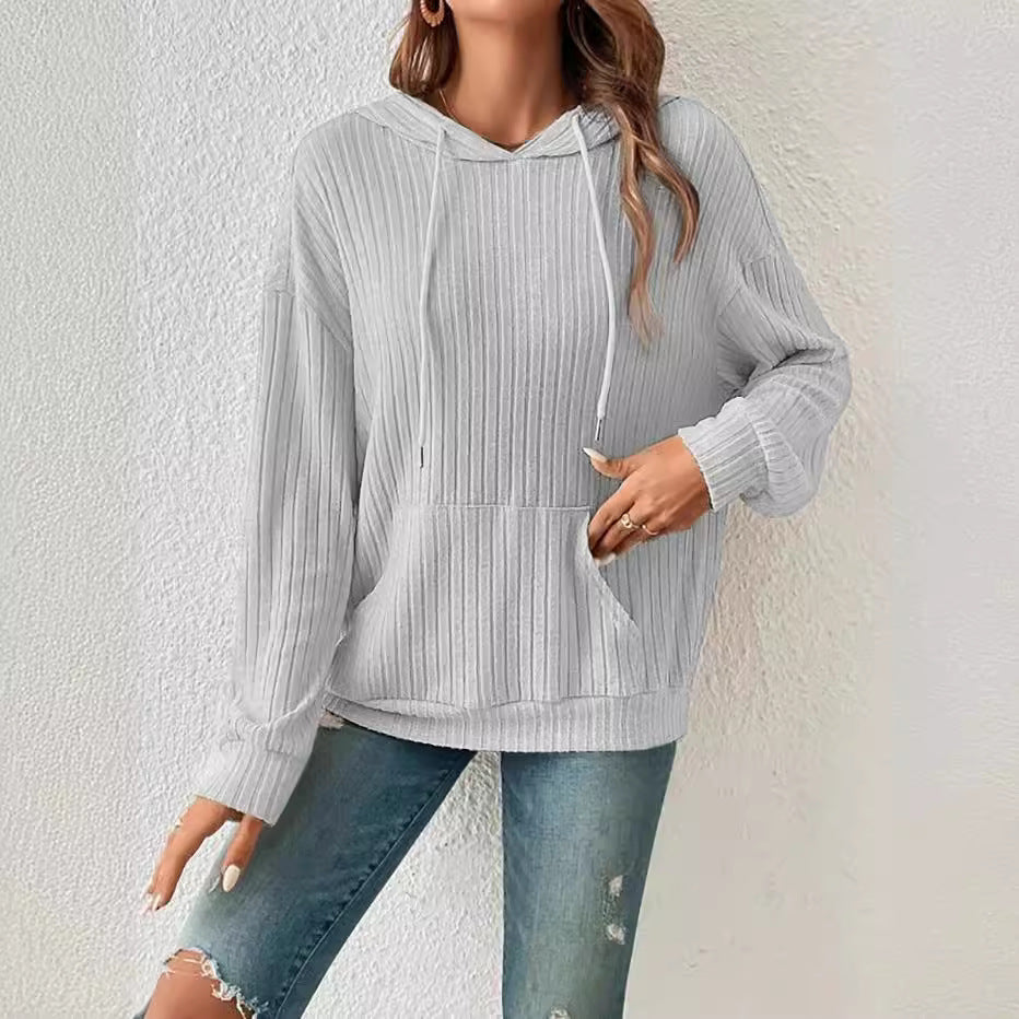 Damen lässiger Kapuzenpullover im feinen Rippenstrickdesign Drune