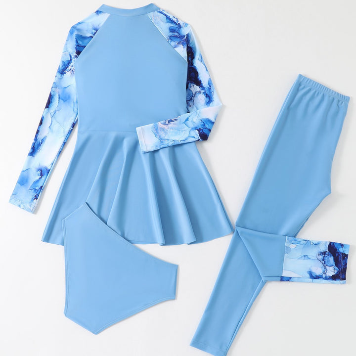 Damen Sportliches Schwimmanzug-Set mit langärmligem Oberteil und figurbetonenden Leggings Drune