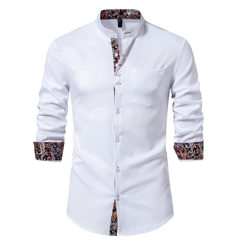Herren Langarm Hemd mit modernem Stehkragen und Paisleymuster Drune