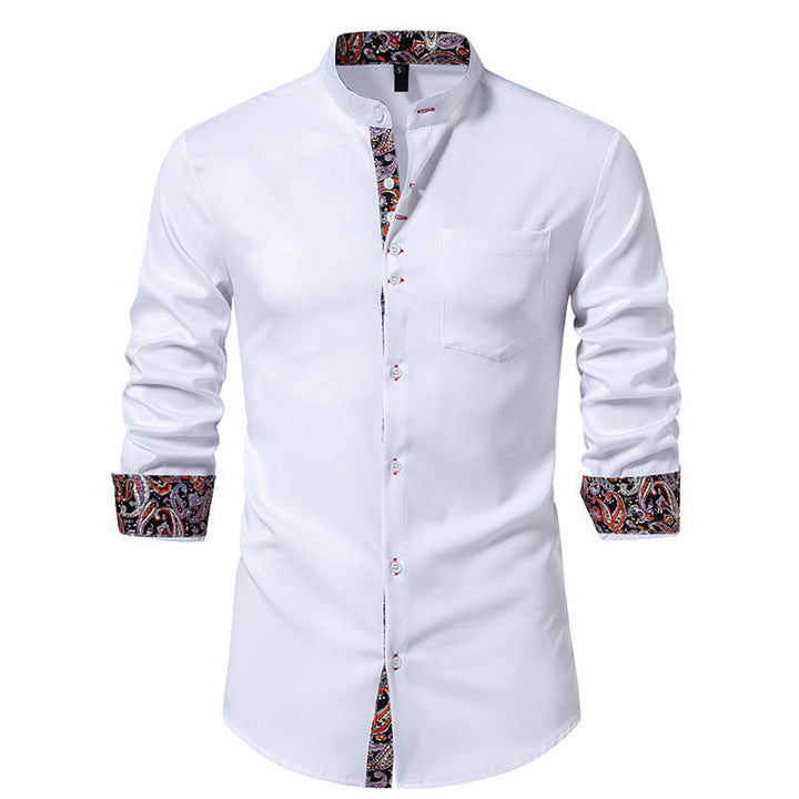 Herren Langarm Hemd mit modernem Stehkragen und Paisleymuster Drune