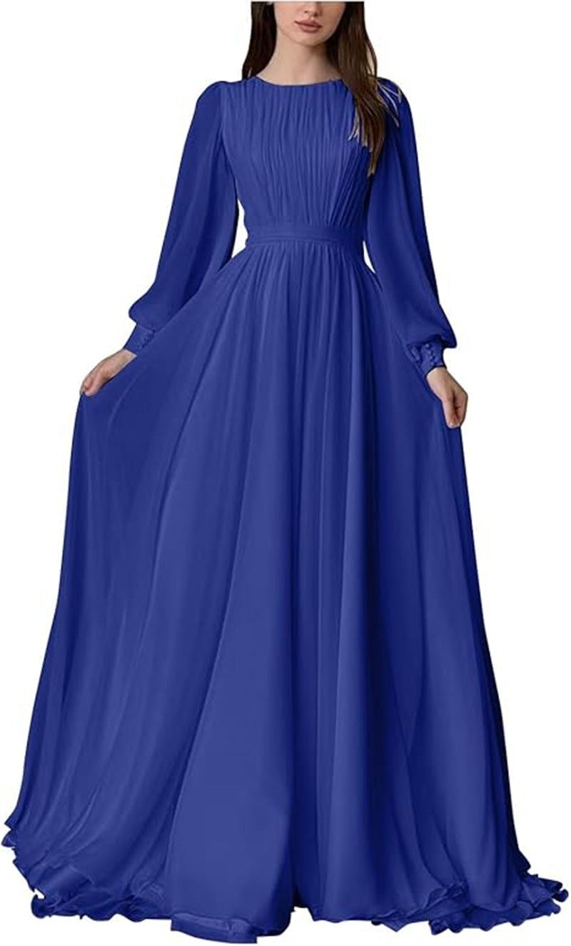 Damen Maxi-Party Kleid mit langen fließenden Ärmeln und Spitzenakzenten Drune