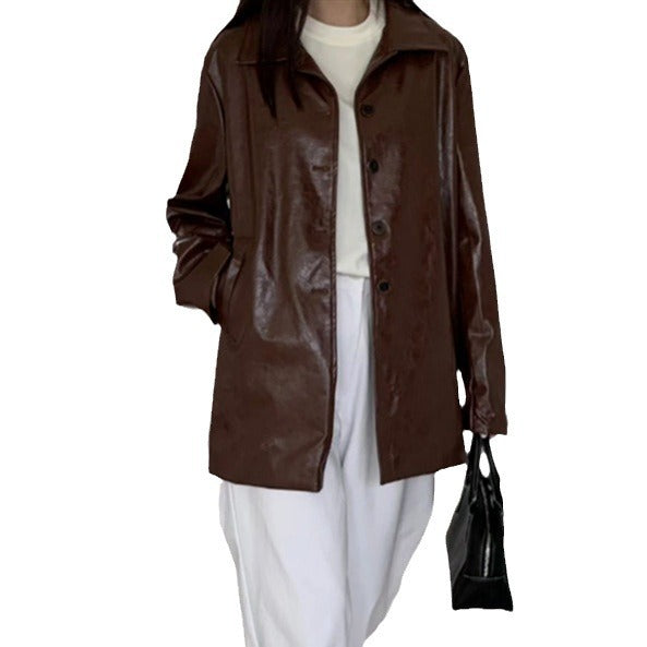 Damen lässige und stylische Kunstlederjacke Drune