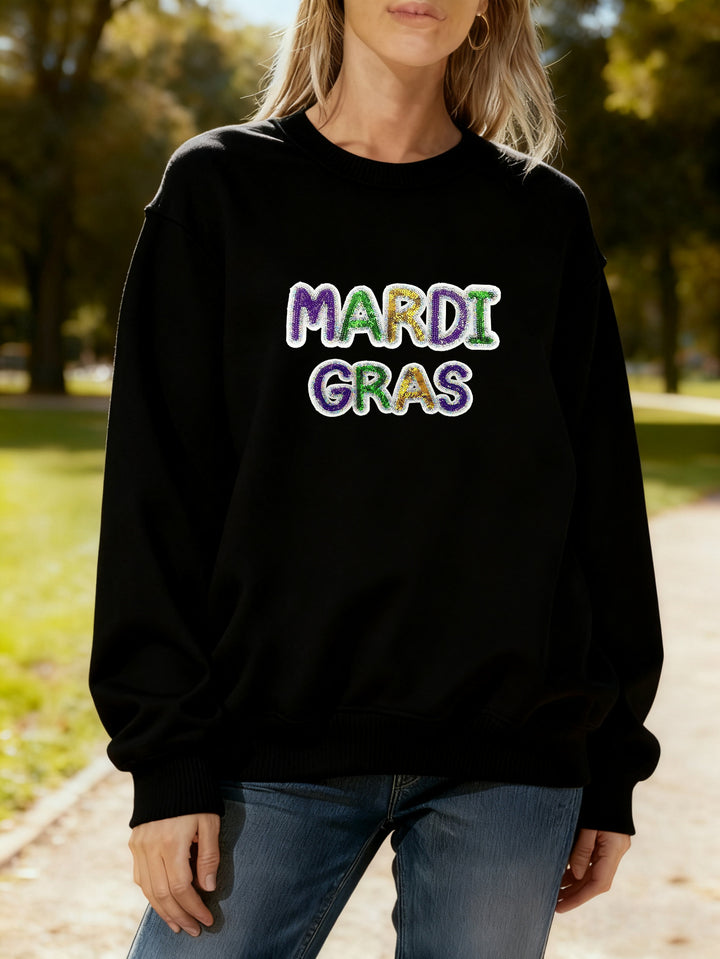 Damen Sweatshirt mit lebhaftem Mardi Gras Schriftzug Drune