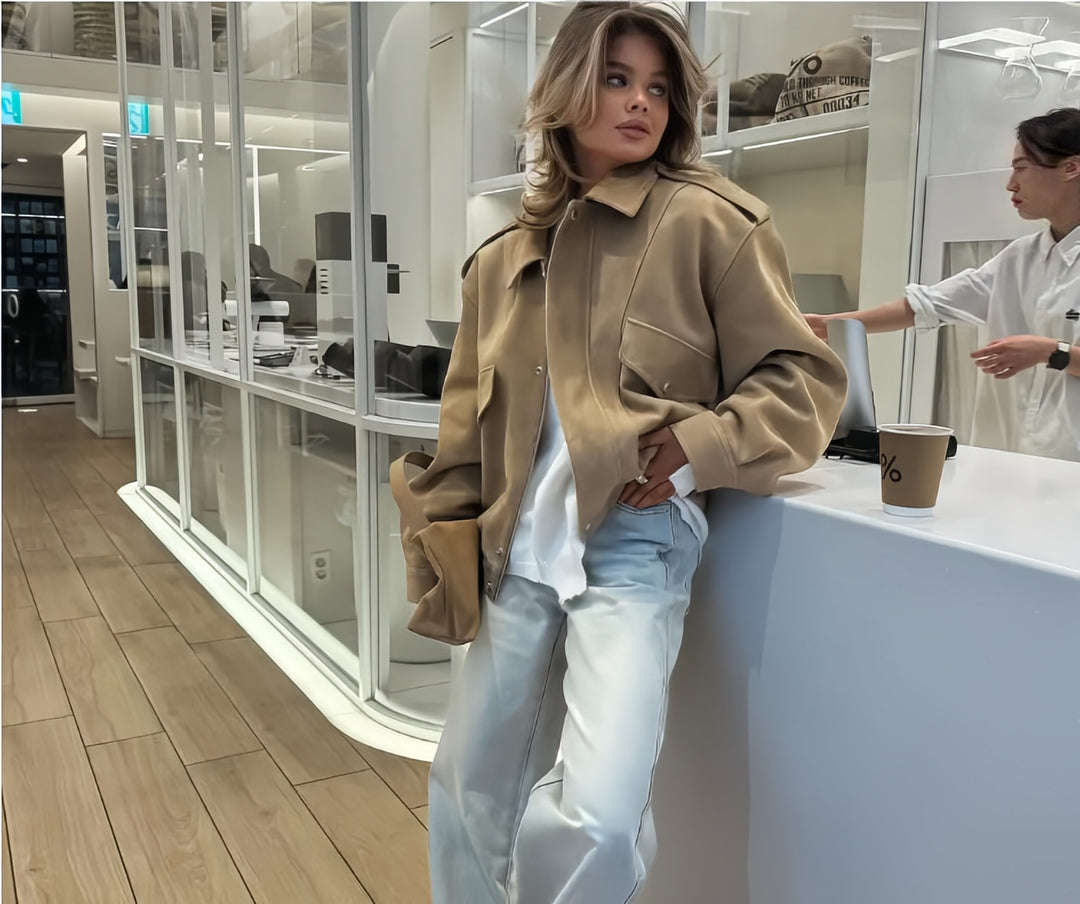 Damen modische Oversized-Jacke mit lässigem Schnitt und praktischen Taschen Drune