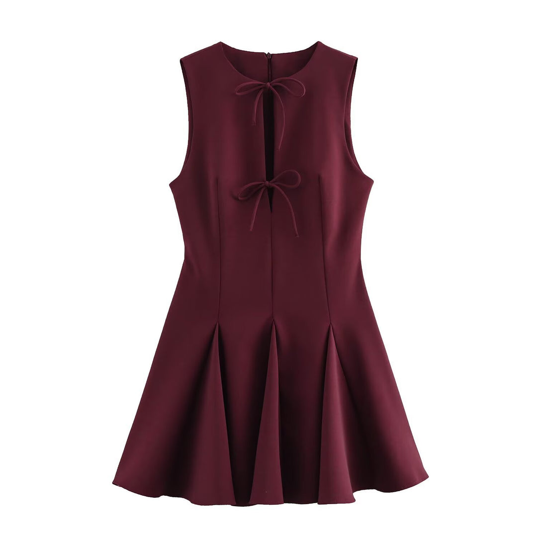 Damen ärmelloses A-Linien Kleid mit elegantem Knoten-Detail Drune
