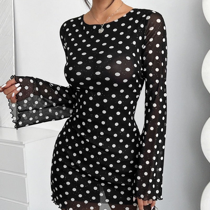 Damen Minikleid mit tiefem Rückenausschnitt und voluminösen Ärmeln Drune