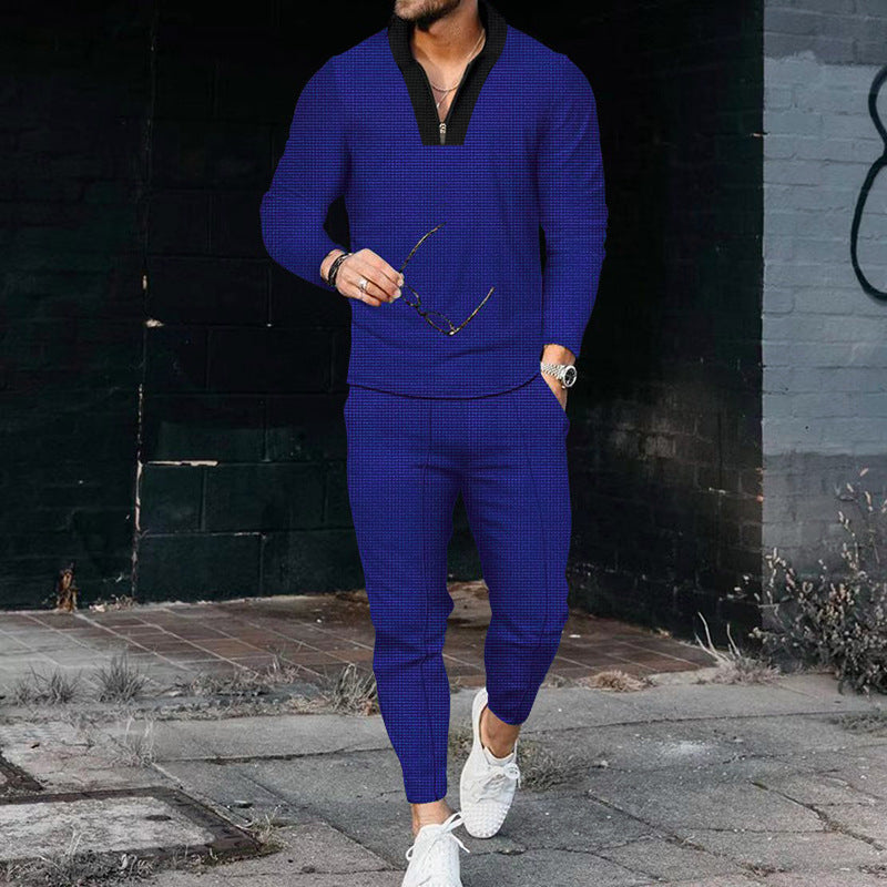 Herren sportliches Freizeit-Jogginganzug mit Hochkragen und eleganter Struktur Drune