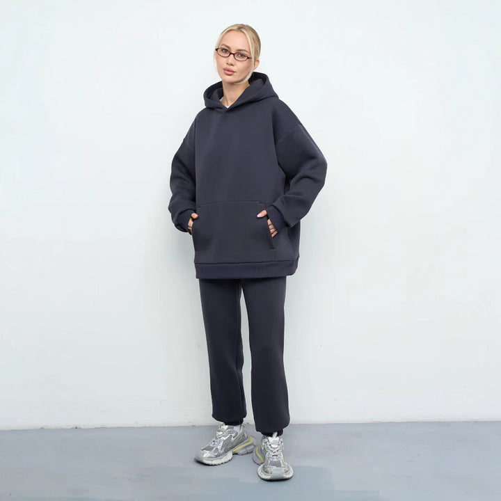 Damen gemütliches Sweat-Set mit Kapuze und weitem Schnitt Drune
