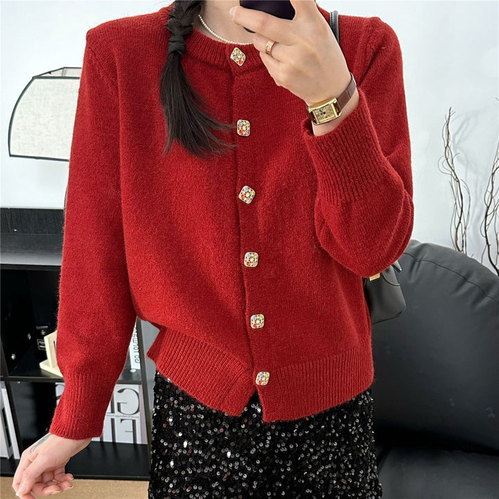 Damen Strickjacke mit bunten Knopfdetails und eleganter Passform Drune