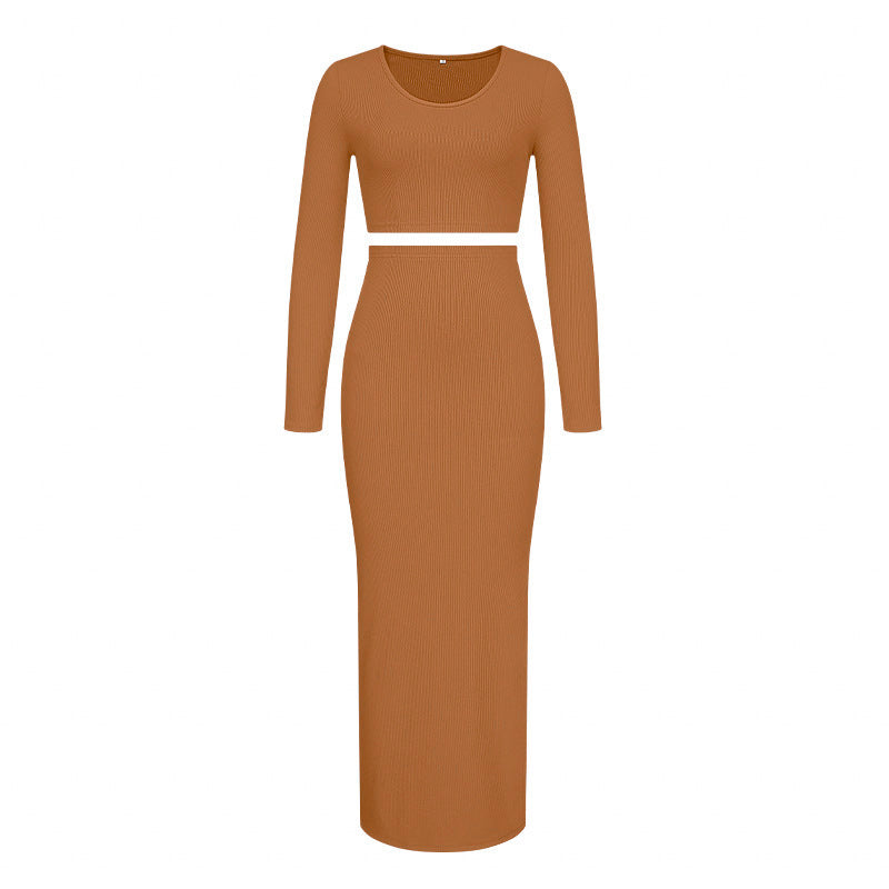 Damen Modisches Langarm-Kleid mit anpassbarem Taillengürtel Drune