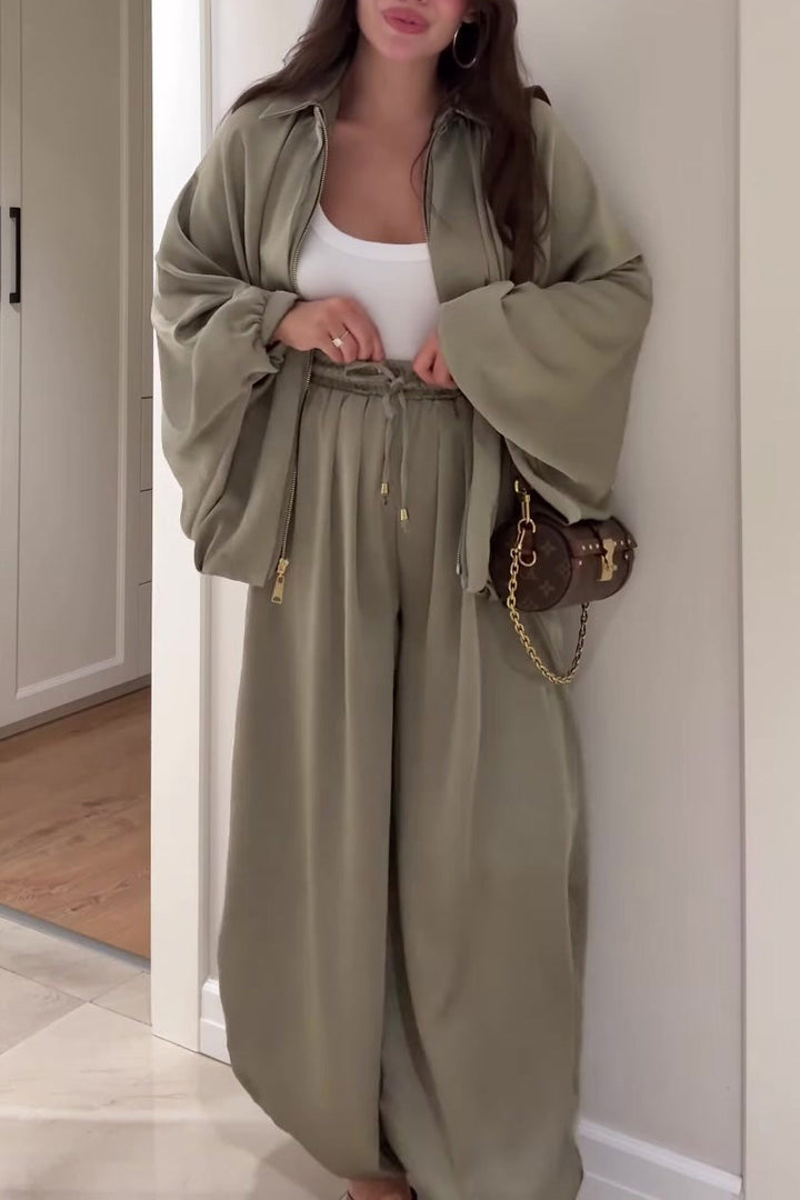 Drune | Reißverschlussjacke und Elastische Bund Weit Geschnittene Hose Zweiteiler Satz