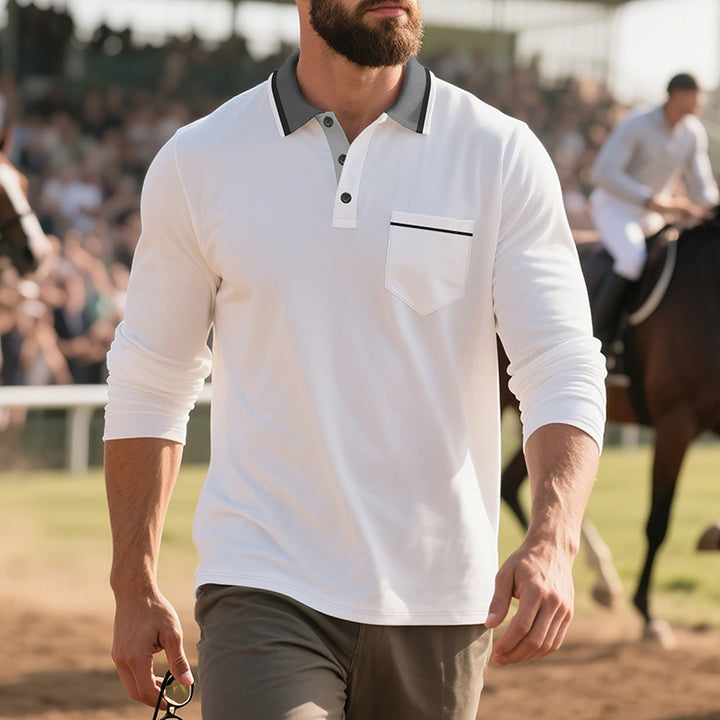 Herren Langarm Polo-Shirt aus atmungsaktivem Stoff mit modernem Kragen Drune