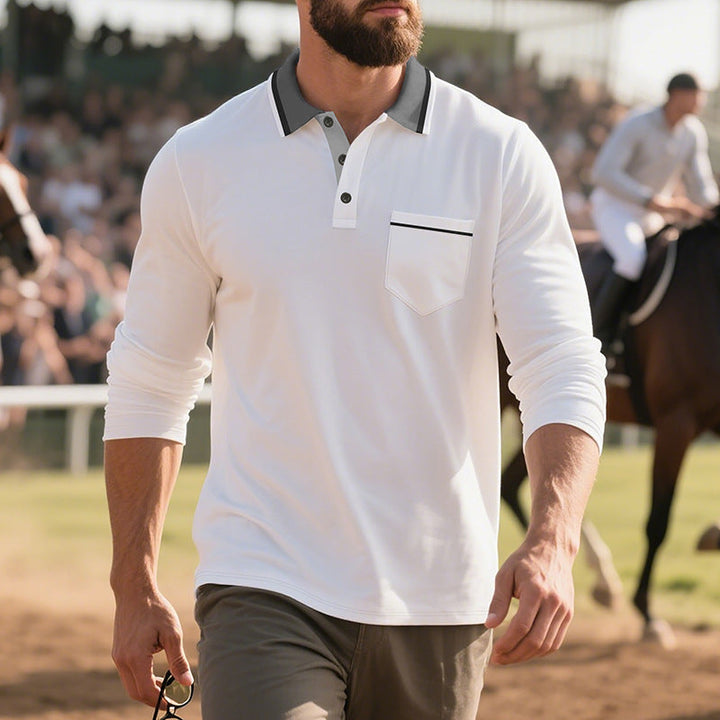 Herren Langarm Polo-Shirt aus atmungsaktivem Stoff mit modernem Kragen Drune