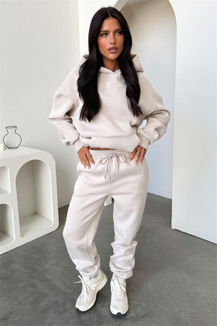 Damen Sportliches Loungewear-Set mit Kapuze und elastischem Bund Drune