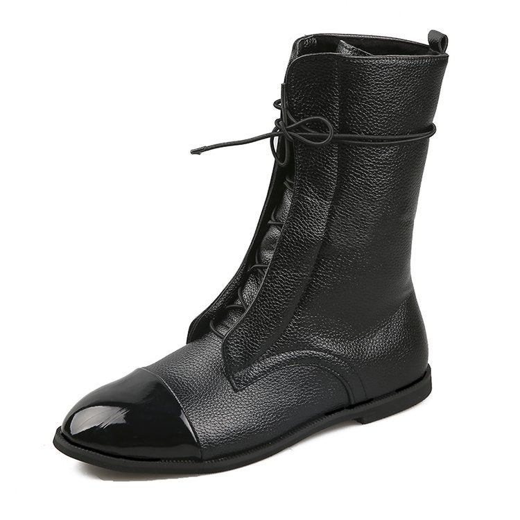 Damen  knöchelhohe Schnürstiefel mit spitzer Kappenausführung und genarbter Lederoptik Drune