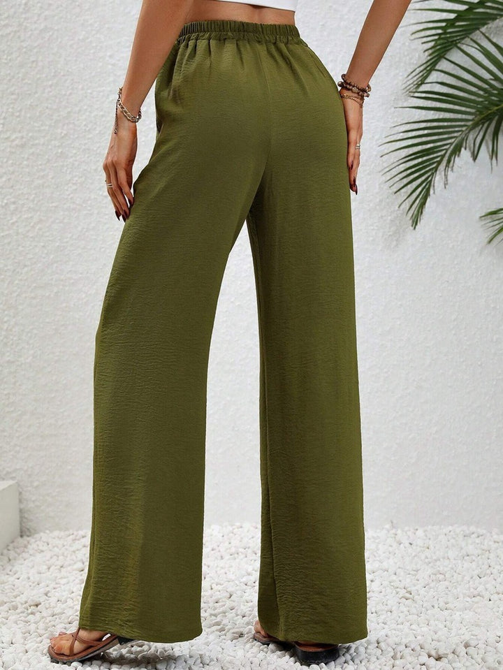 Damen lässige Palazzohose mit elastischem Bund und praktischen Taschen Drune