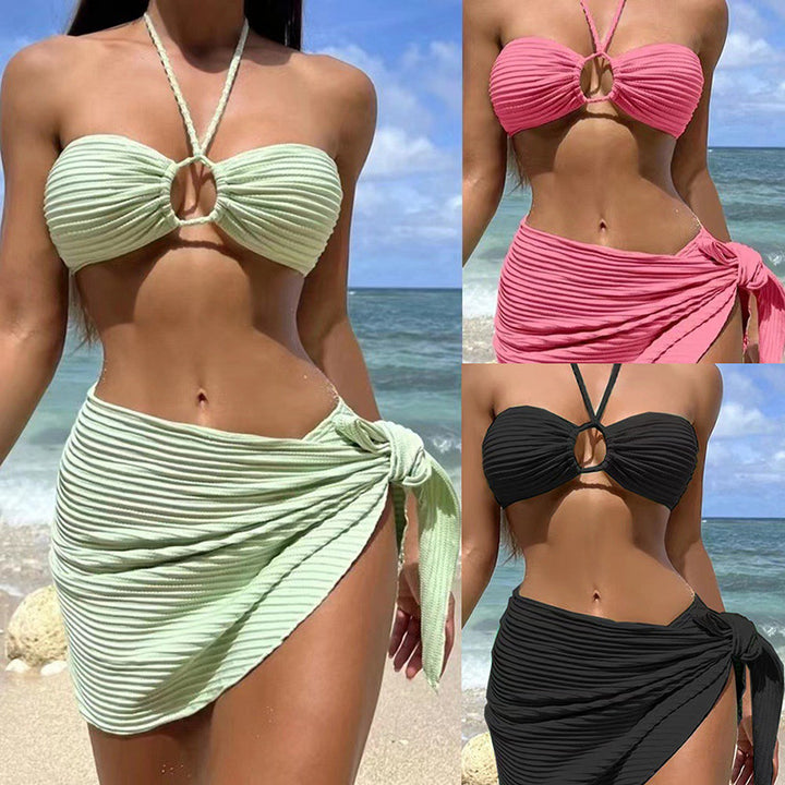 Damen Bandeau-Bikini-Set mit modischem Knoten und Rock Drune
