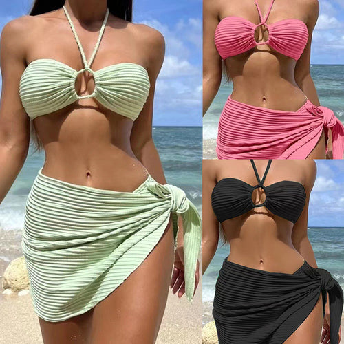 Damen Bandeau-Bikini-Set mit modischem Knoten und Rock Drune