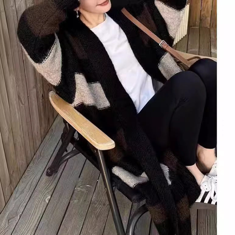 Damen Langer Strickcardigan mit geometrischem Muster Drune