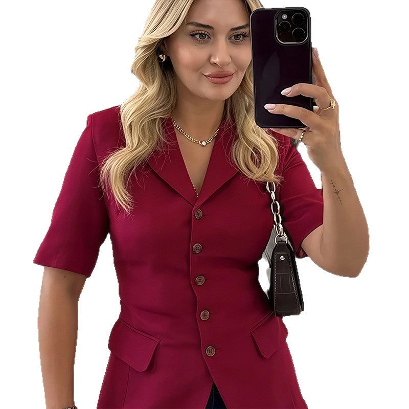 Damen Modische Blazerjacke mit kurzen Ärmeln Drune