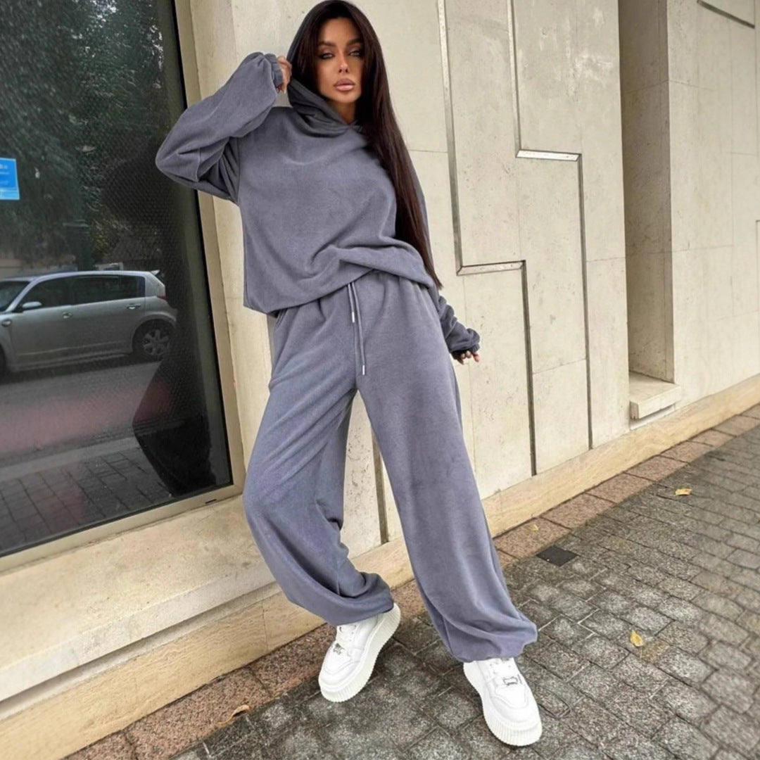 Damen Fleece-Loungewear-Set mit praktischen Taschen und lässigem Schnitt Drune