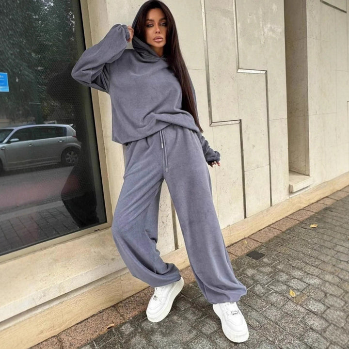 Damen Fleece-Loungewear-Set mit praktischen Taschen und lässigem Schnitt Drune