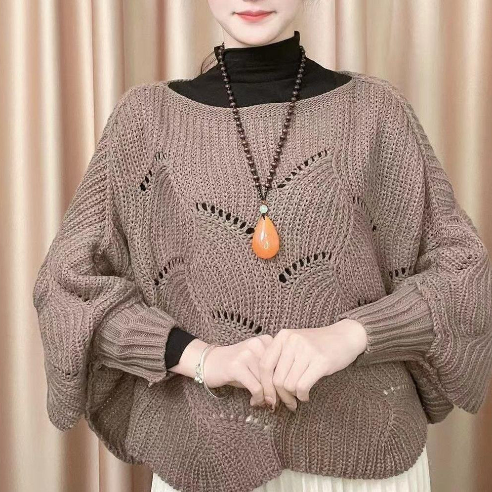 Damen Luftiger Strickpullover mit Lochmuster Drune