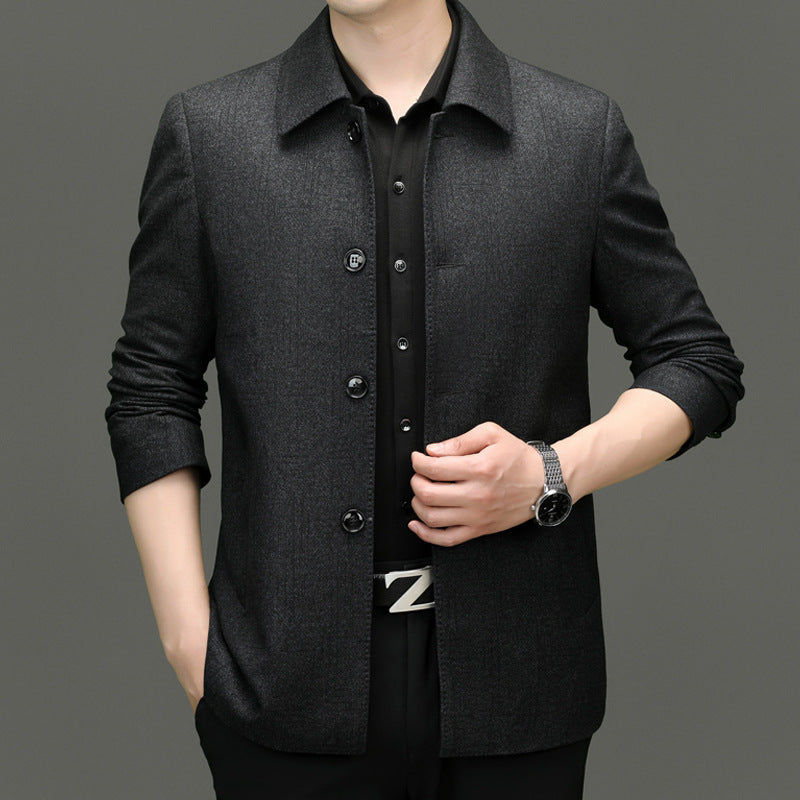 Herren lässiger Wool-Jackett mit knöpfbarem Kragen und praktischen Taschen Drune