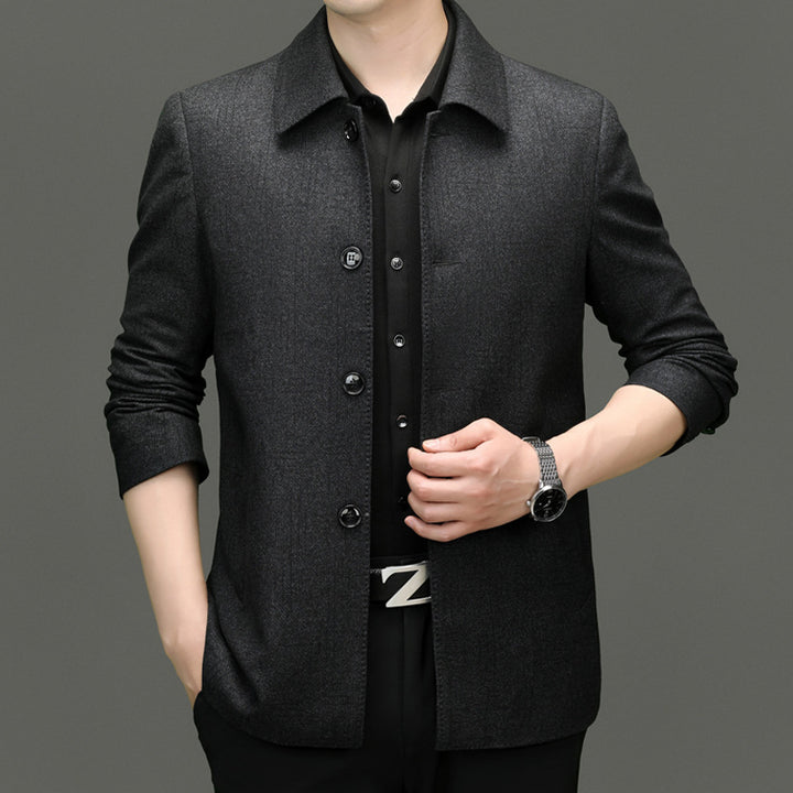 Herren lässiger Wool-Jackett mit knöpfbarem Kragen und praktischen Taschen Drune