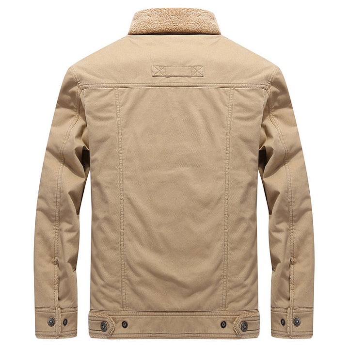 Herren nan robuste Thermo-Canvasjacke im Fieldstil mit Teddyfutter, verdeckter Druckknopfleiste und multifunktionalen Brusttaschen Drune