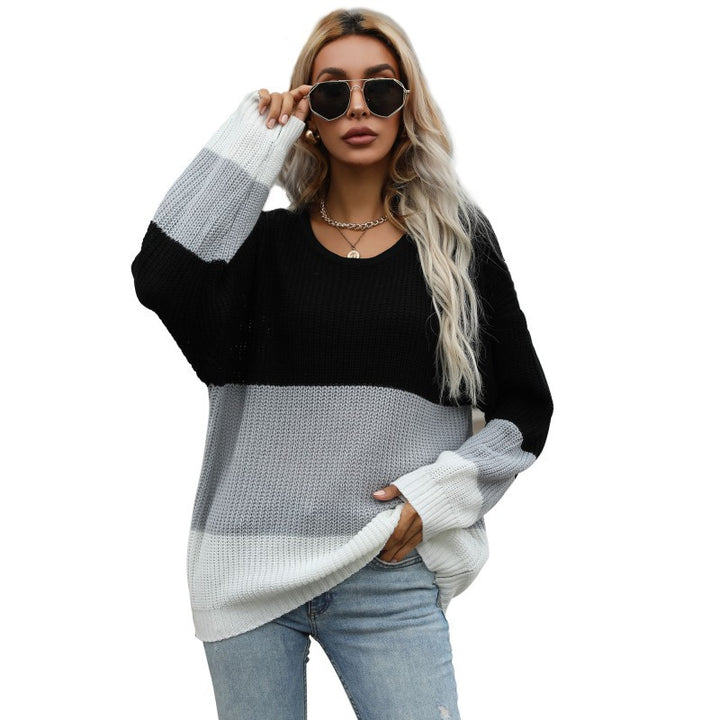 Damen lockerer Strickpullover mit trendigem Farbblock-Design Drune