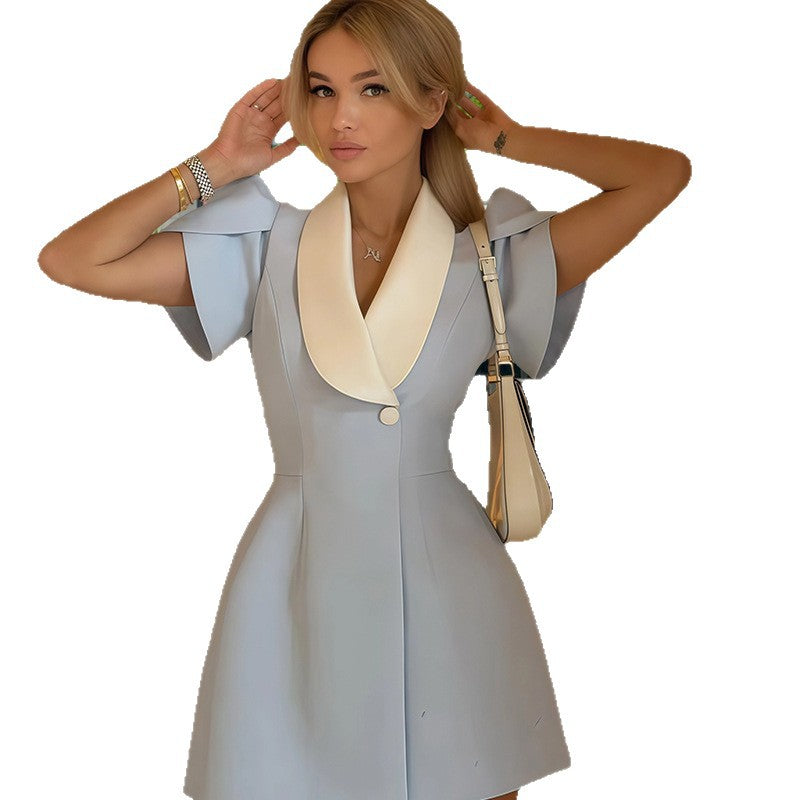 Damen Elegantes Wickelkleid mit modernen Puffärmeln und schickem Reverskragen Drune