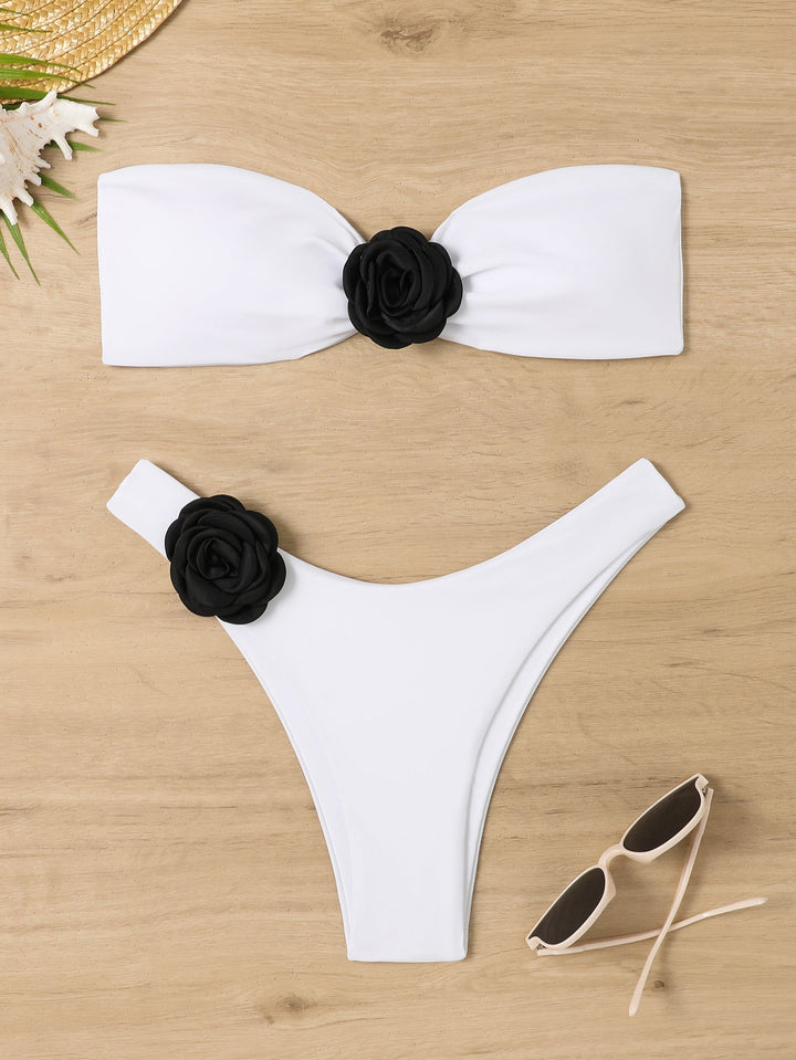Damen Bandeau-Bikini-Set mit Blumen-Detail Drune