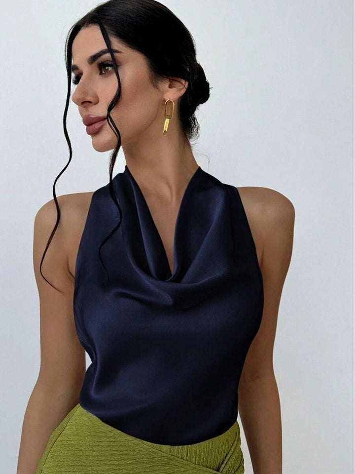 Damen Elegantes Satinoberteil mit schickem Wasserfall-Ausschnitt Drune