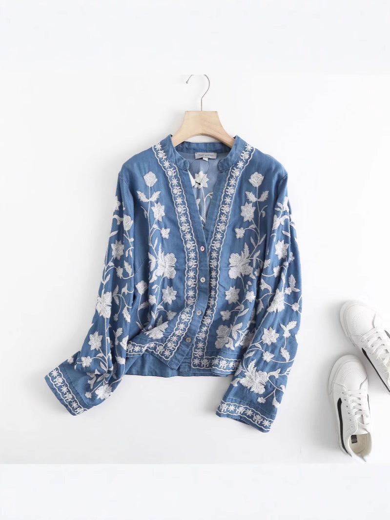 Damen gestickte Bluse mit feinen Rüschendetails Drune
