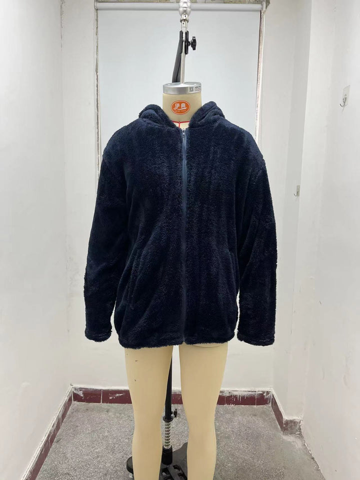 Herren kuschelige Fleecejacke mit großzügiger Kapuze und Reißverschluss Drune