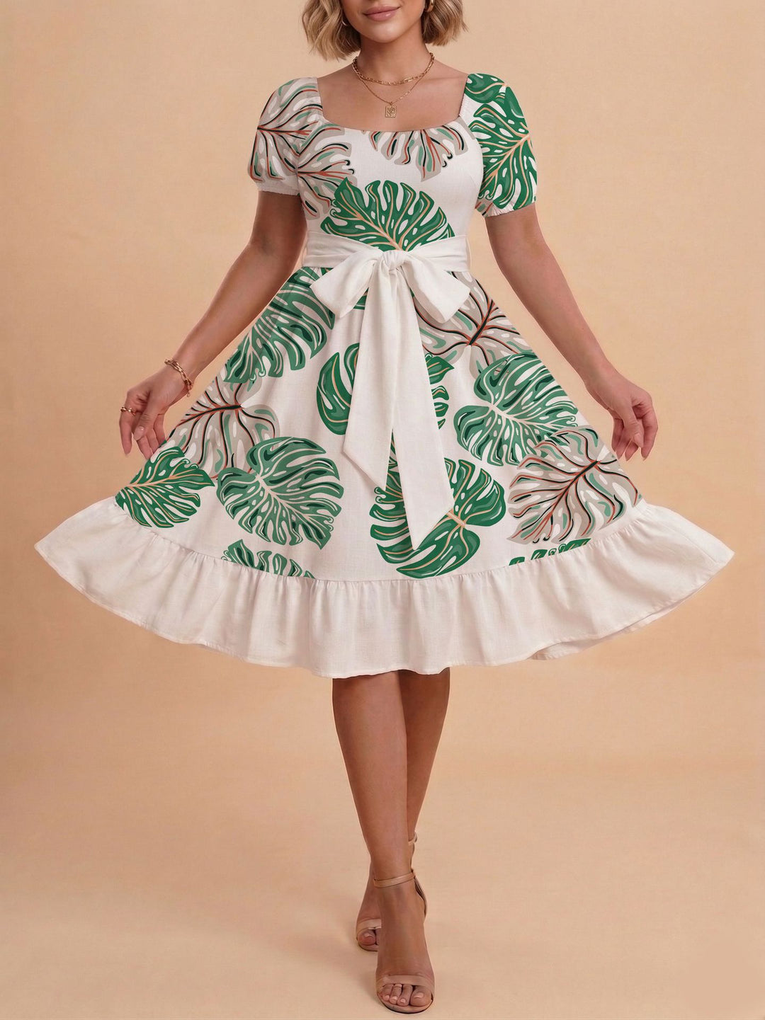 Damen Verspieltes Maxikleid mit Bärenmuster und taillierbarem Band Drune