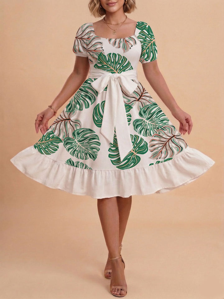 Damen Verspieltes Maxikleid mit Bärenmuster und taillierbarem Band Drune