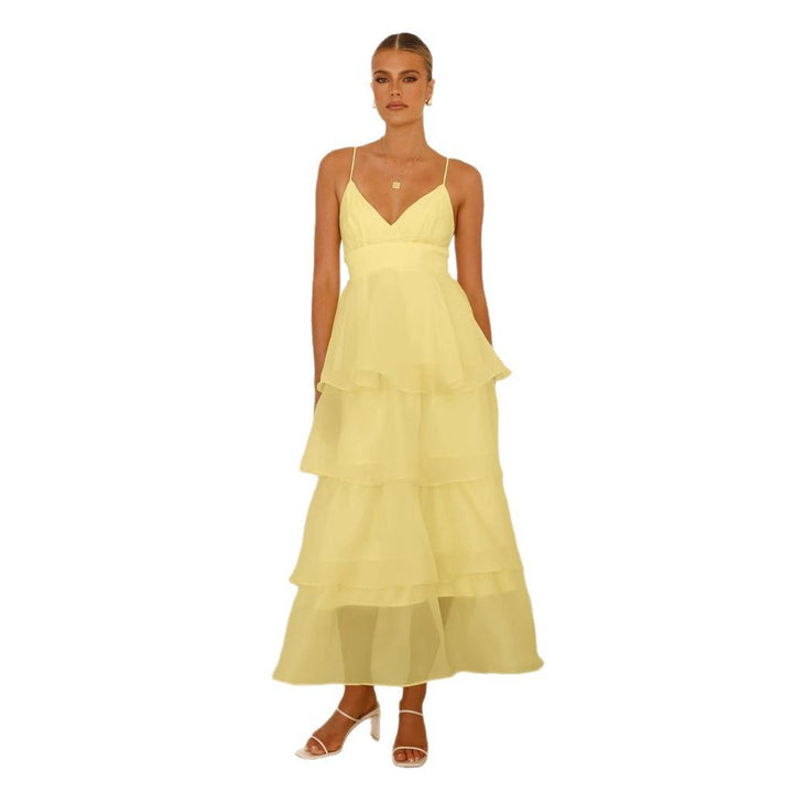 Damen luftiges Maxikleid mit Schichten und Spaghettiträgern Drune